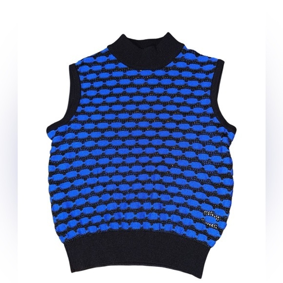St. John Sport By Marie Gray Wool Blend Blue/Black Sleeveless Sweater Size Small - Picture 1 of 7